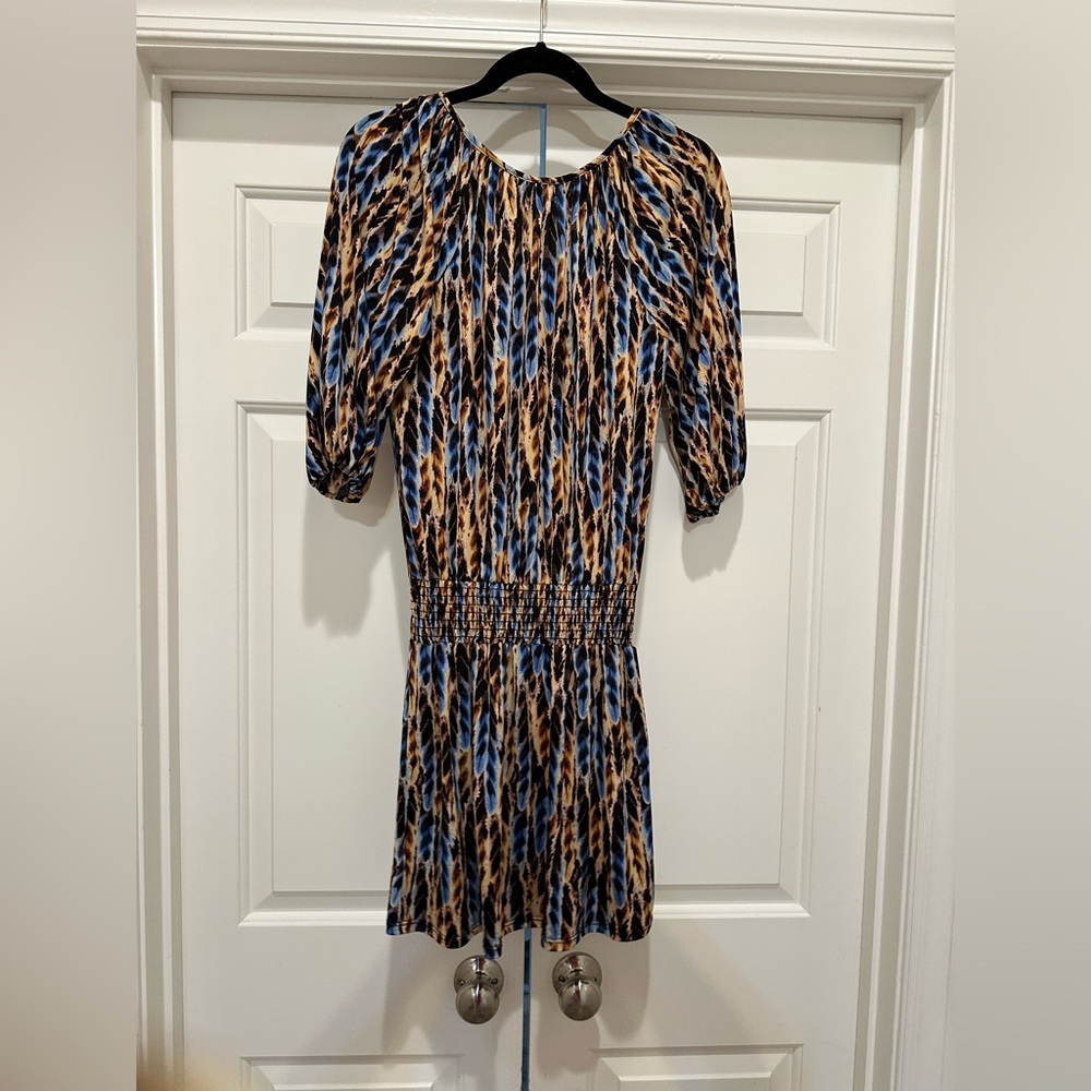 Veronica M Burgundy feather pattern Smocked Long Sleeve Dress Size XS NWT